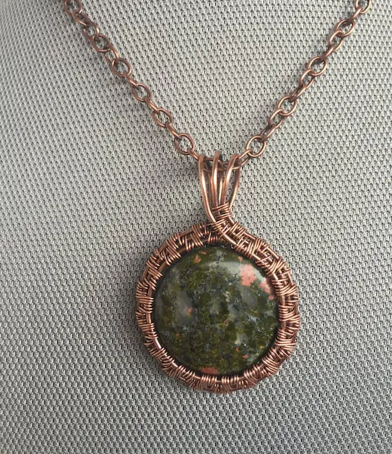 Green. Jasper Stone Of Tenderness. Handmade Jewelry. Jasper Raw Gemstone. Wire Wrapped Necklace. Unique Necklace. Copper Necklace. Pendant.