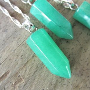Shop Jade Necklaces! Green Malay jade point crystal pendant necklace Malay jade sterling silver necklace boho hippie healing gemstone jewelry gifts. | Natural genuine Jade necklaces. Buy crystal jewelry, handmade handcrafted artisan jewelry for women.  Unique handmade gift ideas. #jewelry #beadednecklaces #beadedjewelry #gift #shopping #handmadejewelry #fashion #style #product #necklaces #affiliate #ad