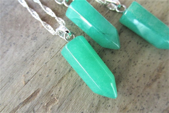 Green Malay Jade Point Crystal Pendant Necklace Malay Jade Sterling Silver Necklace Boho Hippie Healing Gemstone Jewelry Gifts.