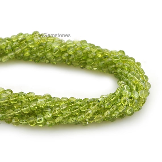 Green Peridot Coin Beads Faceted Semiprecious Gemstone Beads A+ Grade, 5 Mm, 35 Cm Strand, Wholesale Beads Supplies