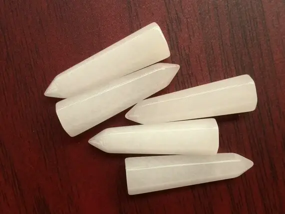 Half Drilled White Jade Bullet Faceted Point Beads Prism Pencil Beads Obelisk Shape Necklace Pendant  Earrings Chram