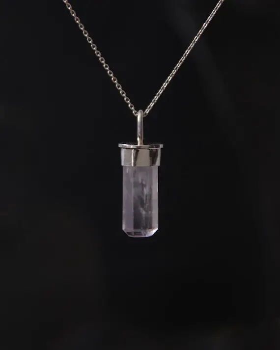 Hayley Clear Lilac Kunzite Pendant Nr 2, Recycled Silver Raw Crystal Purple Kunzite Necklace, Sustainable Gift,unisex Jewelry,raw Stone