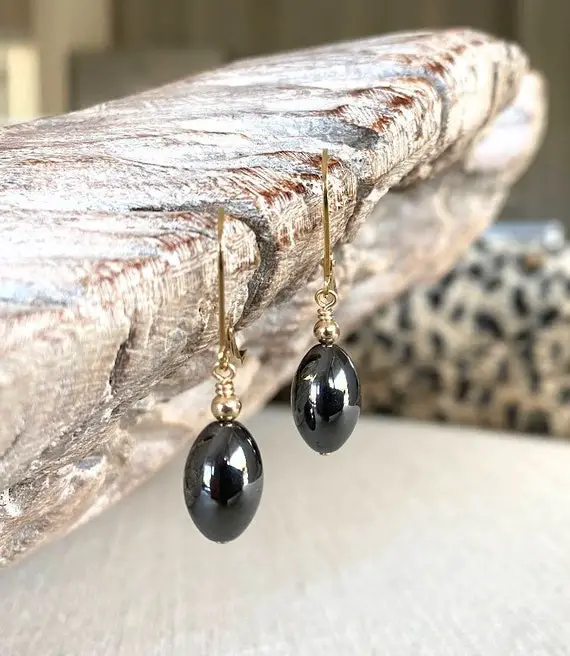 Hematite Earrings Dangle, Sterling Silver Or Gold Filled Gemstone Drop Dangle Earrings, Gray Stone Earrings, Small Everyday Earrings