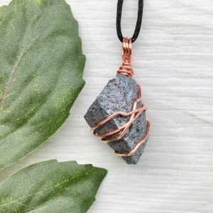Shop Hematite Necklaces! Hematite Necklace, Copper Wire Wrapped, Raw Gray Stone, Aries Crystal Jewelry, Hematite Pendant | Natural genuine Hematite necklaces. Buy crystal jewelry, handmade handcrafted artisan jewelry for women.  Unique handmade gift ideas. #jewelry #beadednecklaces #beadedjewelry #gift #shopping #handmadejewelry #fashion #style #product #necklaces #affiliate #ad