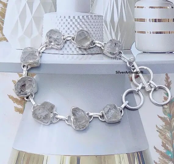 Herkimer Diamond Bracelet, Handmade Bracelet,925 Sterling Silver Bracelet, Beautiful Herkimer Bracelet, White Stone Bracelet, Women Bracelet