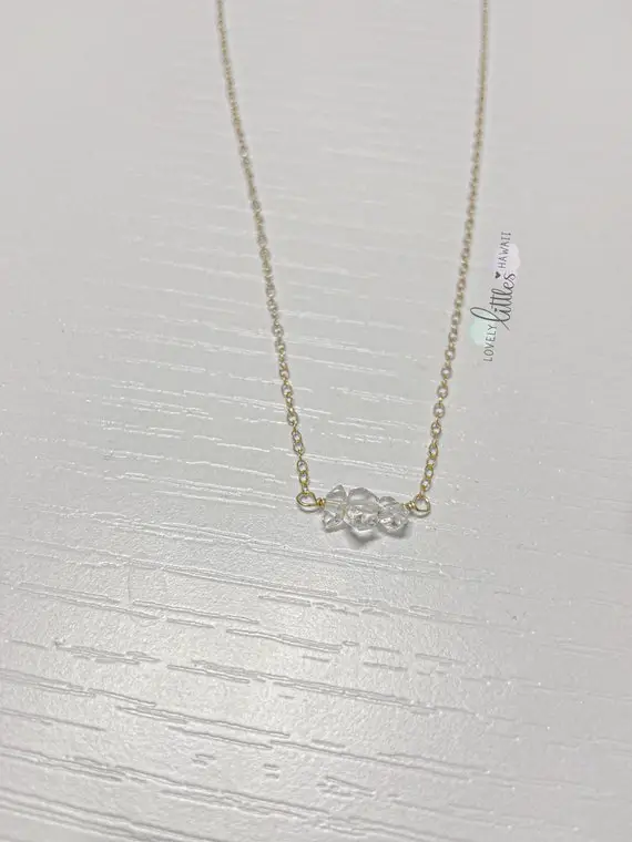 Herkimer Diamond Raw Crystal Bar Necklace