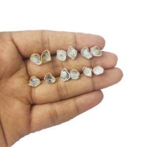 Herkimer Diamond Raw Stud Earrings – April Birthstone Earrings – Rough Herkimer Diamond Earrings | Natural genuine Gemstone earrings. Buy crystal jewelry, handmade handcrafted artisan jewelry for women.  Unique handmade gift ideas. #jewelry #beadedearrings #beadedjewelry #gift #shopping #handmadejewelry #fashion #style #product #earrings #affiliate #ad
