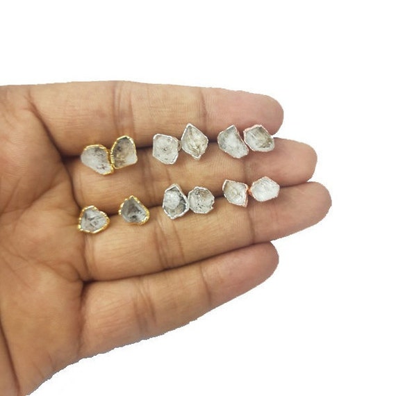 Herkimer Diamond Raw Stud Earrings - April Birthstone Earrings - Rough Herkimer Diamond Earrings