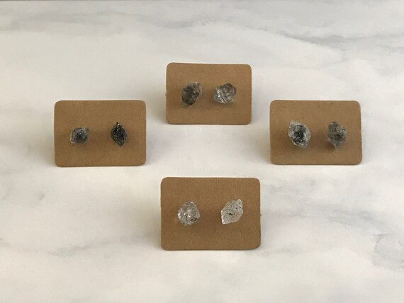 Herkimer Diamonds Raw Rough Quartz Gemstone 925 Sterling Silver Earrings Studs Posts