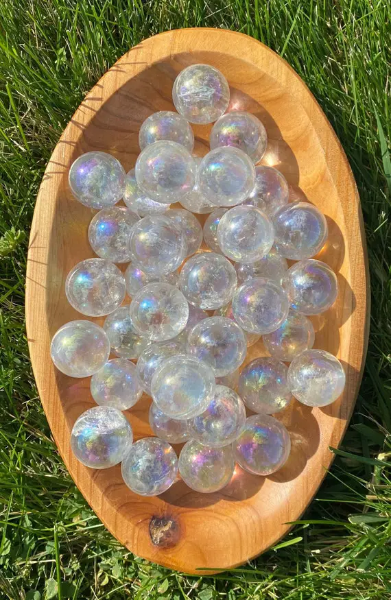High Quality Angel Aura Clear Quartz Spheres  - 1 Piece - 3 Piece - 5 Pieces - Healing - Crystal - Gemstone - Reiki - Rainbow