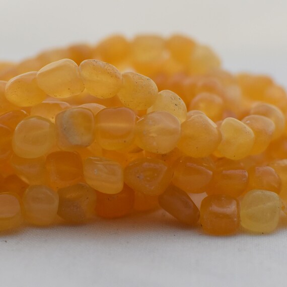 Natural Dark Yellow Aragonite Semi-precious Gemstone Pebble Tumbled Stone Nugget Beads 7mm-10mm - 15" Strand