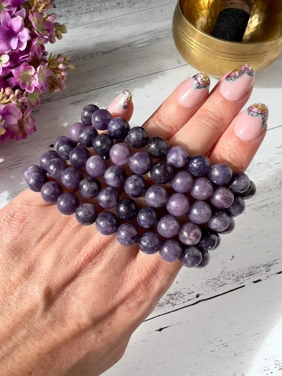 High Quality Lepidolite Bracelet | 8mm Crystal Beads | Wearable Crystals | Crystal Jewelry | Crystals For Gifts