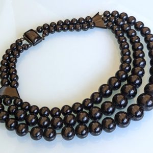 Shop Jet Necklaces! Huge antique Victorian Whitby jet bead, triple strand mourning necklace | Natural genuine Jet necklaces. Buy crystal jewelry, handmade handcrafted artisan jewelry for women.  Unique handmade gift ideas. #jewelry #beadednecklaces #beadedjewelry #gift #shopping #handmadejewelry #fashion #style #product #necklaces #affiliate #ad