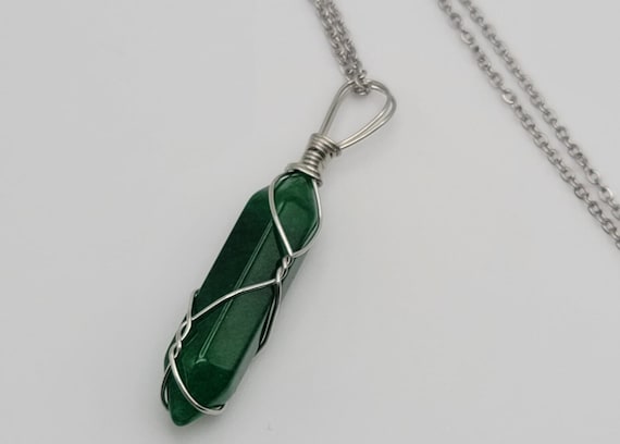 Jade Natural Point Necklace Silver Tone Necklace- Good Luck•fortune (powerful Necklace) Handmade Gift For Her, Crystal Necklace