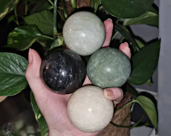 Jade Sphere- Light Green, Dark Green, Black And White/yellow, Healing Crystal, Reiki Healing, Energy Crystal, Meditation, Home Decor