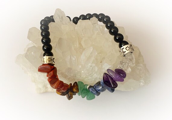 Jet Bracelet With Chakra Energy Healing Crystals