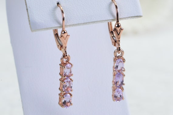 Kunzite Earrings 14k Rose Gold Filled Tree Stone Rows Dangle Earrings Delicate Earrings For Her Three Stone Earrings ,