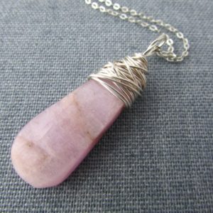Shop Kunzite Jewelry! Kunzite Pendant, large, wire wrapped pink kunzite necklace | Natural genuine Kunzite jewelry. Buy crystal jewelry, handmade handcrafted artisan jewelry for women.  Unique handmade gift ideas. #jewelry #beadedjewelry #beadedjewelry #gift #shopping #handmadejewelry #fashion #style #product #jewelry #affiliate #ad
