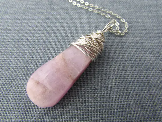 Kunzite Pendant, Large, Wire Wrapped Pink Kunzite Necklace