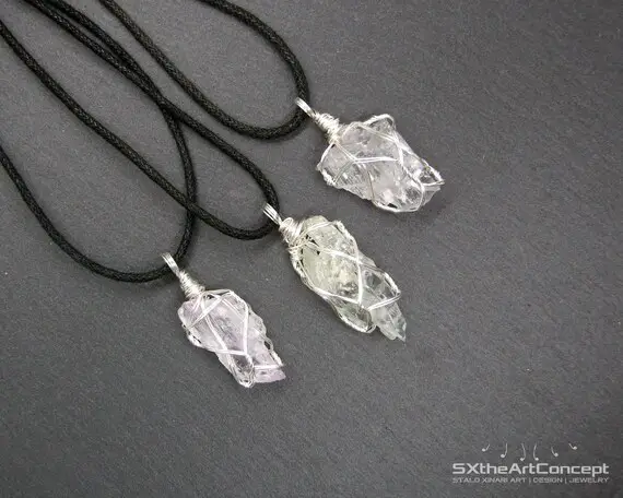 Kunzite Pendant Necklace, Rough And Raw Calming Crystal, Silver Filled Wire, Choose Your Gemstone, Unisex Jewelry