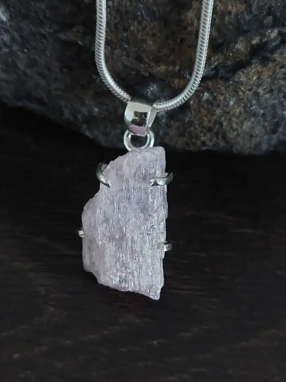 Kunzite Pendant (raw Aaa Grade Crystal + Sterling Silver) *price Is For One Pendant*
