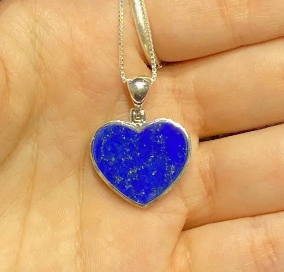 Lapis Lazuli Heart Sterling Silver Pendant, Lapis Lazuli Heart Necklace, Heart Shape Pendant, Lapis Necklace, Throat Chakra