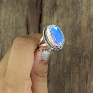 Shop Angel Aura Quartz Rings! Large Angel Aura Quartz Ring, 925 Sterling Silver Ring, Oval Statement Ring, Bohemian Ring, Everyday Ring, Gift for her, Ring for Women | Natural genuine Angel Aura Quartz rings, simple unique handcrafted gemstone rings. #rings #jewelry #shopping #gift #handmade #fashion #style #affiliate #ad