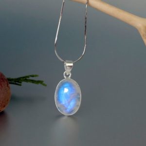 Shop Rainbow Moonstone Pendants! Large Oval Blue Moonstone Pendant, Natural Rainbow Moonstone Necklace, Crystal Necklace, June Birthstone Necklace, Gemstone Silver Necklace | Natural genuine Rainbow Moonstone pendants. Buy crystal jewelry, handmade handcrafted artisan jewelry for women.  Unique handmade gift ideas. #jewelry #beadedpendants #beadedjewelry #gift #shopping #handmadejewelry #fashion #style #product #pendants #affiliate #ad