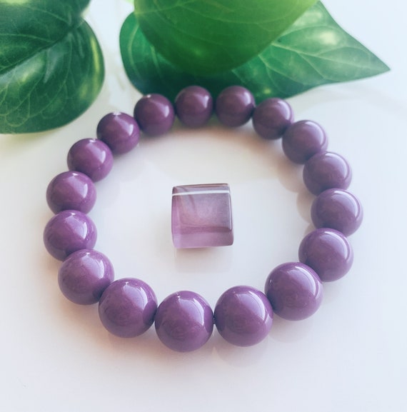 Lepidolite Bracelet | Purple Mica Bracelet | Beaded Bracelet | Natural Crystal Bracelet | 11mm Bead Bracelet | Mens Gift | Womens Gift