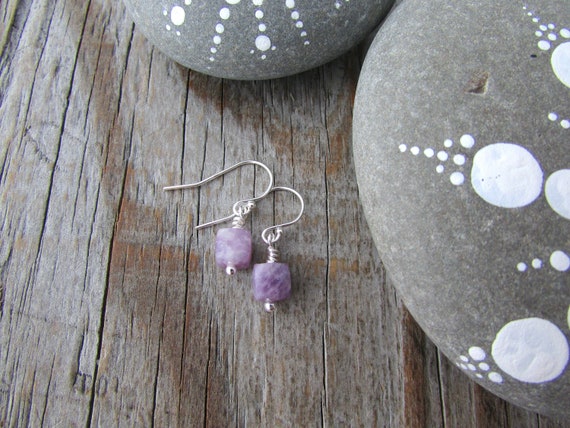 Lepidolite Earrings, Small And Simple, Purple Lepidolite Dangle Earrings