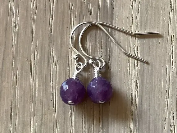 Dainty Dark Purple Lepidolite Earrings, 7/8" Long