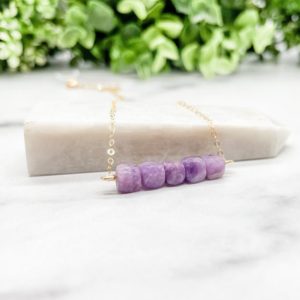Shop Lepidolite Necklaces! lepidolite necklace, purple gemstone jewelry, bar necklace, square necklace, layering jewelry, minimalist choker necklace | Natural genuine Lepidolite necklaces. Buy crystal jewelry, handmade handcrafted artisan jewelry for women.  Unique handmade gift ideas. #jewelry #beadednecklaces #beadedjewelry #gift #shopping #handmadejewelry #fashion #style #product #necklaces #affiliate #ad