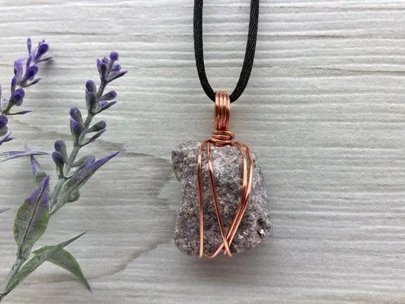 Lepidolite Necklace, Raw Purple Crystal, Copper Wire Wrapped, Lepidolite Pendant, Aries Jewelry