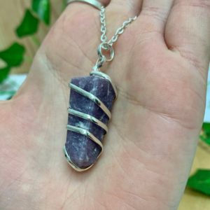 Shop Lepidolite Pendants! Lepidolite Obelisk Wire Wrap Pendant w/ Plated Chain, Lepidolite Necklace, Lepidolite Wire Wrap, Crown Chakra, Stone for Anxiety, Purple | Natural genuine Lepidolite pendants. Buy crystal jewelry, handmade handcrafted artisan jewelry for women.  Unique handmade gift ideas. #jewelry #beadedpendants #beadedjewelry #gift #shopping #handmadejewelry #fashion #style #product #pendants #affiliate #ad