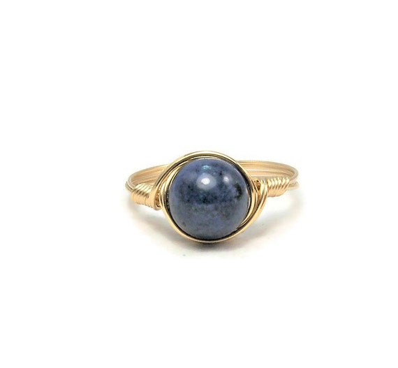 Lg Dumortierite 14k Gold Filled Wire Wrapped Ring