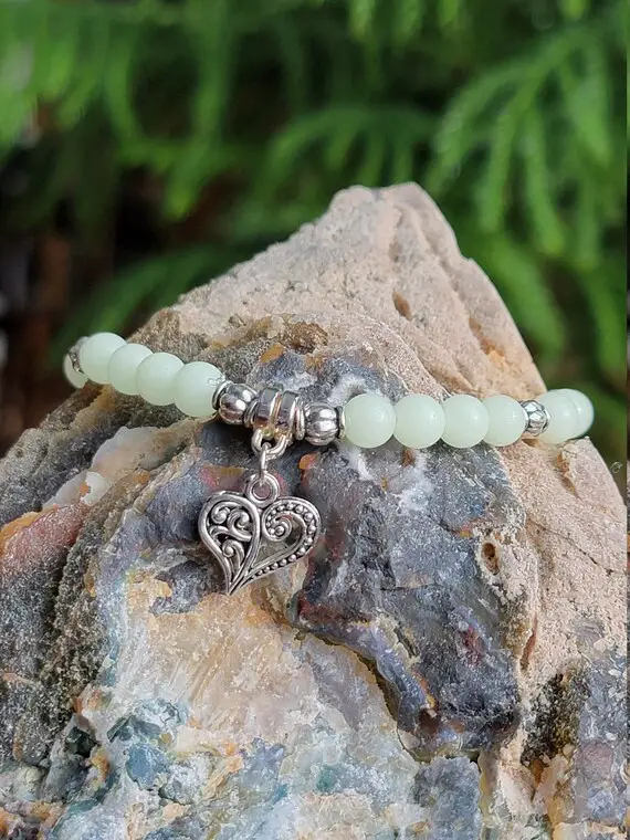 Light Of My Heart - Natural Glow In The Dark Aragonite And Herkimer Diamond Stretch Bracelet