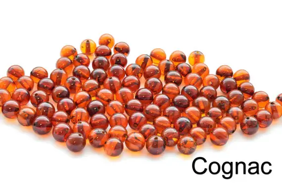 Loose Amber Round Beads. Natural Amber Beads Polished Gemstone, 6 Mm Size, Genuine Polished Stones, Cognac