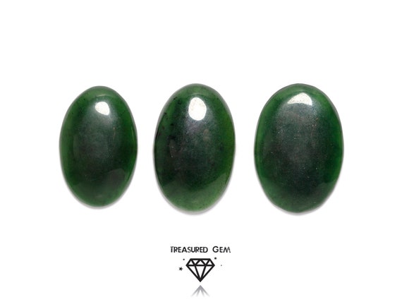 Loose Serpentine Cabochon Evergreen Colour Large Oval Shape Gemstone Set