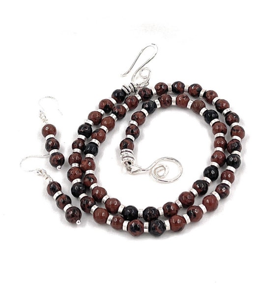 Mahogany Obsidian Necklace And Earrings. Jewelry Set.  Sterling Silver. The Truth Stone.