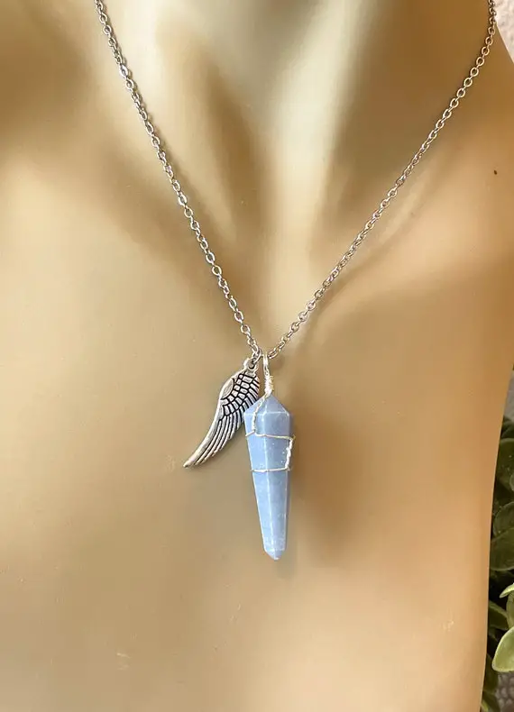 Memorial Jewelry, Sympathy Gift, Grieving Gift, Memorial Gift, Meaningful Gemstone Necklace, Angel Wing Necklace, Angelite Necklace