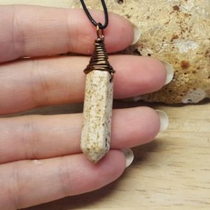 Shop Picture Jasper Jewelry! Mens picture jasper pendant. Jasper hexagonal point necklace.  Reiki jewelry uk. Unisex Wire wrapped pendant | Natural genuine Picture Jasper jewelry. Buy handcrafted artisan men's jewelry, gifts for men.  Unique handmade mens fashion accessories. #jewelry #beadedjewelry #beadedjewelry #shopping #gift #handmadejewelry #jewelry #affiliate #ad