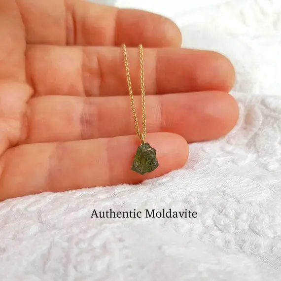 Meteorite Pendant, Moldavite Necklace, Meteorite Necklace, Small Moldavite Pendant, Authentic Moldavite Stone, Czech Moldavite, Gold Chain