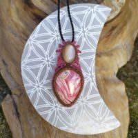 Micro Macrame Necklace With A Rhodochrosite And A Moonstone, Raw Cristal Necklace, Amulet Pendant, Micro Macrame | Natural genuine Gemstone jewelry. Buy crystal jewelry, handmade handcrafted artisan jewelry for women.  Unique handmade gift ideas. #jewelry #beadedjewelry #beadedjewelry #gift #shopping #handmadejewelry #fashion #style #product #jewelry #affiliate #ad