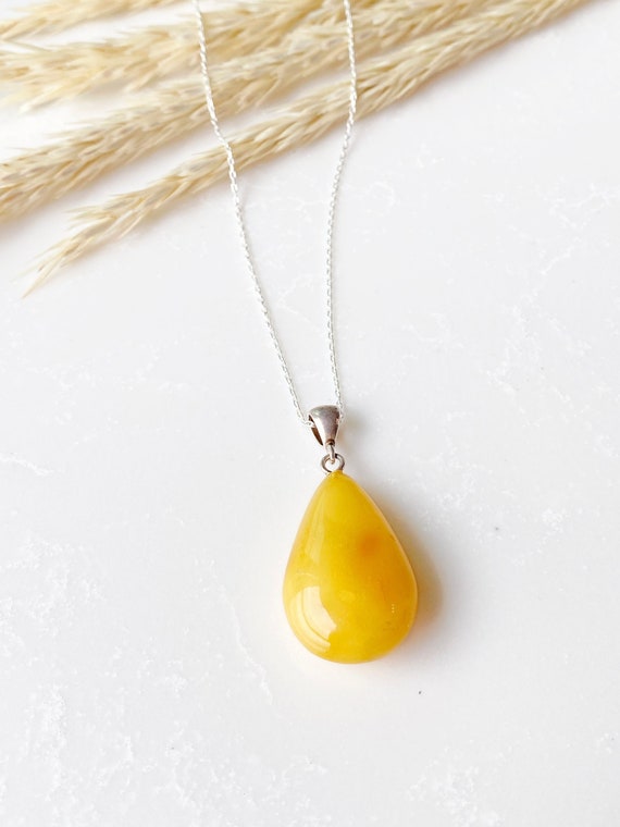 Milky Amber Necklace - Baltic Amber Necklace - Amber Stone Jewelry - 925 Sterling Silver Necklace - Amber Necklace For Woman