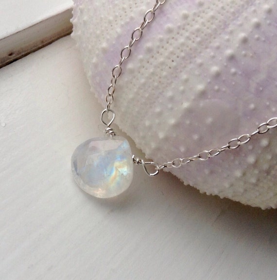 Minimalist Rainbow Moonstone Necklace, Moomstone Pendant, June Birthstone Necklace, June Birthstone Pendant,sterling Silver,gold Filled