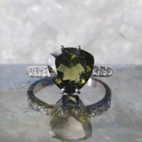 Moldavite I Am Radiant Ring With 9mm Faceted Moldavite And Cubic Zirconia | Genuine Moldavite Ring | Faceted Moldavite Ring | Meditation | Natural genuine Gemstone jewelry. Buy crystal jewelry, handmade handcrafted artisan jewelry for women.  Unique handmade gift ideas. #jewelry #beadedjewelry #beadedjewelry #gift #shopping #handmadejewelry #fashion #style #product #jewelry #affiliate #ad