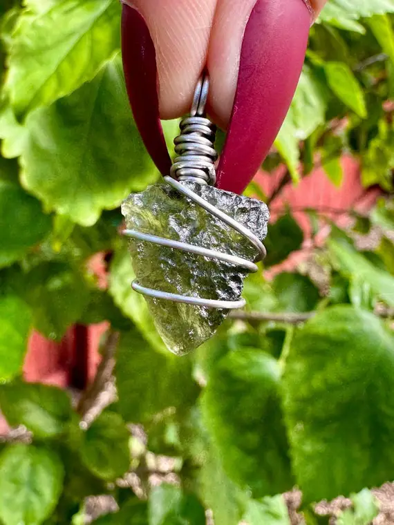 Moldavite Pendant 1.75g Wire Wrapped In Stainless Steel
