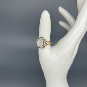 Shop Rainbow Moonstone Rings! Moonstone Ring 24K Gold made of 925 silver gold plated, bordered by Sky Blue Topaz, Statement Ring, Rainbow Moonstone Ring, | Natural genuine Rainbow Moonstone rings, simple unique handcrafted gemstone rings. #rings #jewelry #shopping #gift #handmade #fashion #style #affiliate #ad