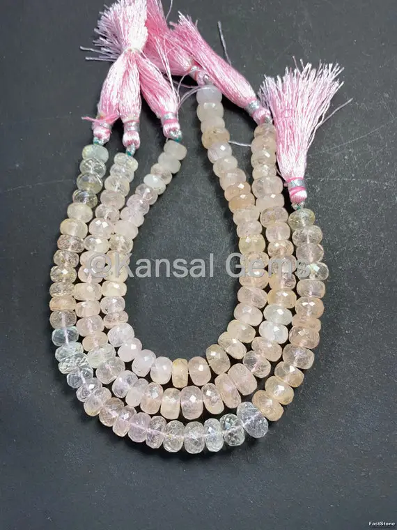 Natural Morganite Faceted Rondell Beads Semi Precious Gemstone 8 Inches Long Morganite Beads For Jewelry Making Purposes