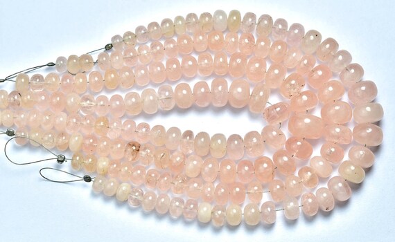 Morganite Rondelle Beads - 8 Inches - Gorgeous Natural Smooth Big Pink Morganite Rondelles - Size Is 6-10 Mm #174